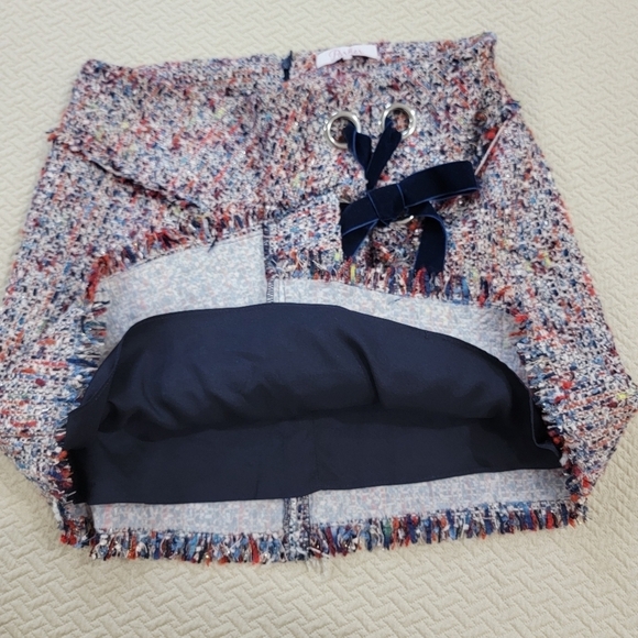Parker Multi Color Tweed Skirt Velvet Ribbon tie Faux Wrap Size 4 - Picture 12 of 15